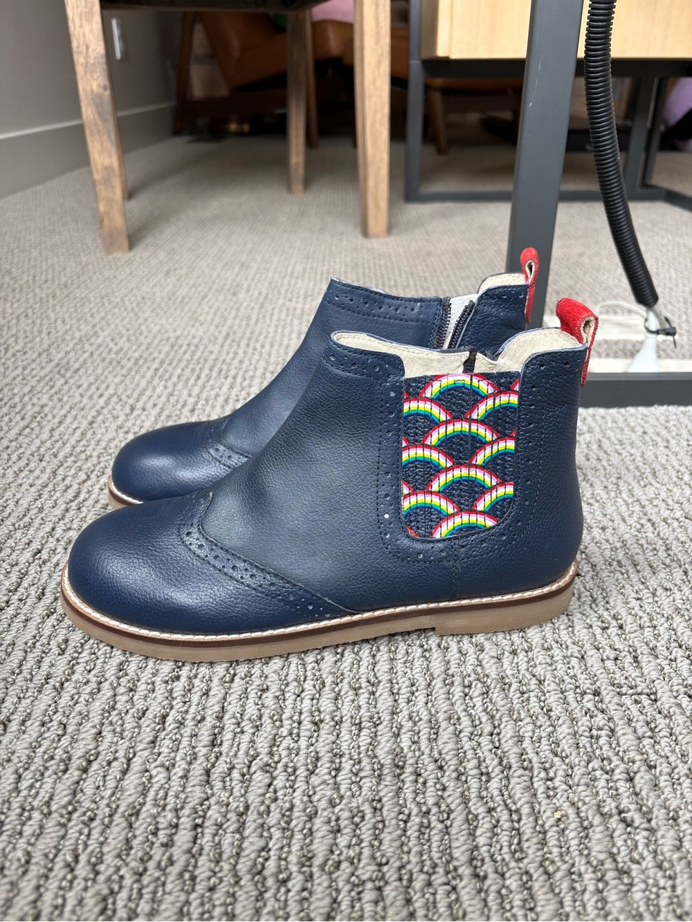 Mini Boden Navy Leather Chelsea Boots with Rainbow Panel